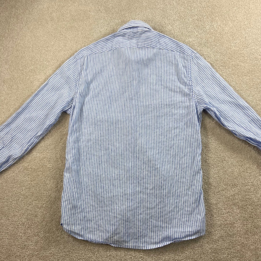 Suitsupply Linen Blend Button Down Shirt Mens 15 Blue White Striped Slim Fit - Picture 5 of 11